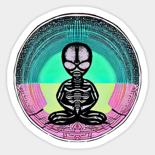 Psychic Alien Skeleton Meditating Universal Sticker